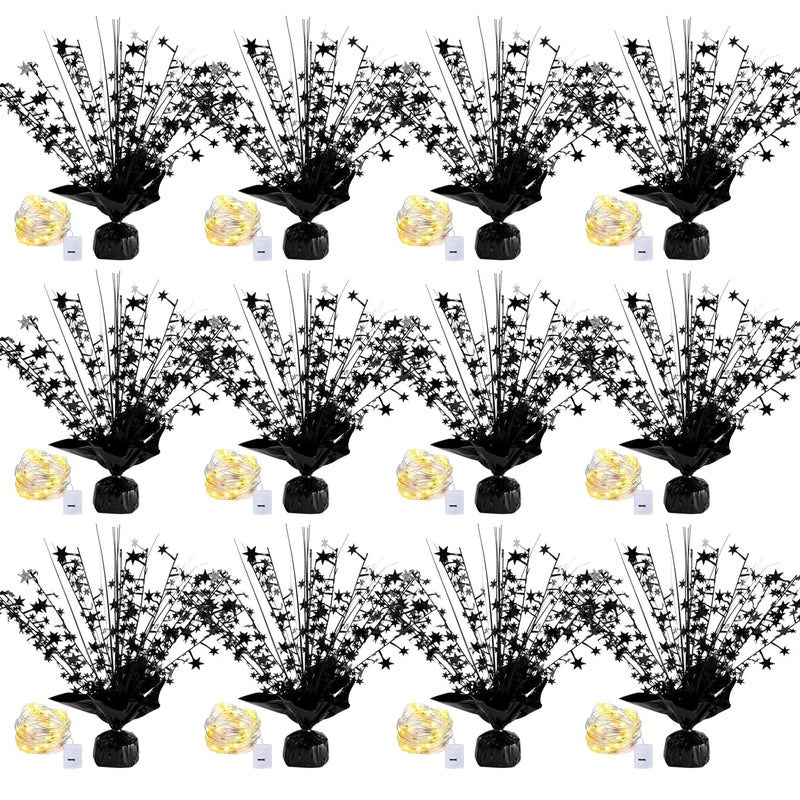 LAIAMER 12 Pack Metallic Foil Spray Centerpiece Star Table Decoration Burst Table Centerpieces for Birthday Graduation Wedding Anniversary Holiday Party Supplies Decor Black - Image 3