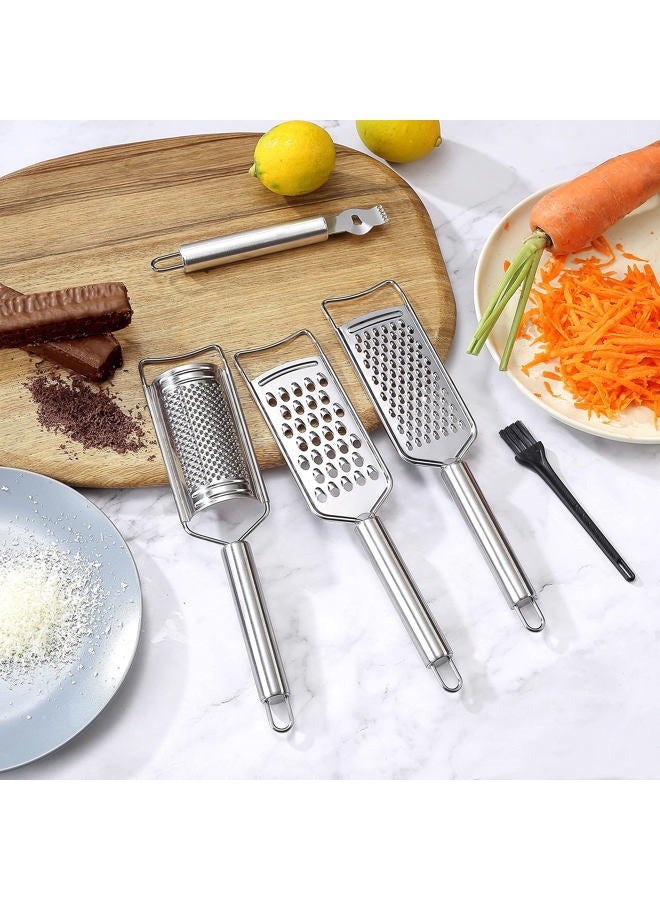 Tongjude Stainless Steel Cheese Grater Set, Set of 5 Kitchen Grater & Peeler & Slicer, Lemon Zester with Cleaning Brush for Vegetable, Fruit, Chocolate - Image 2