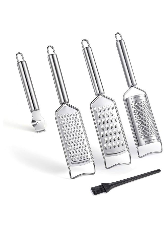 Tongjude Stainless Steel Cheese Grater Set, Set of 5 Kitchen Grater & Peeler & Slicer, Lemon Zester with Cleaning Brush for Vegetable, Fruit, Chocolate - Image 1