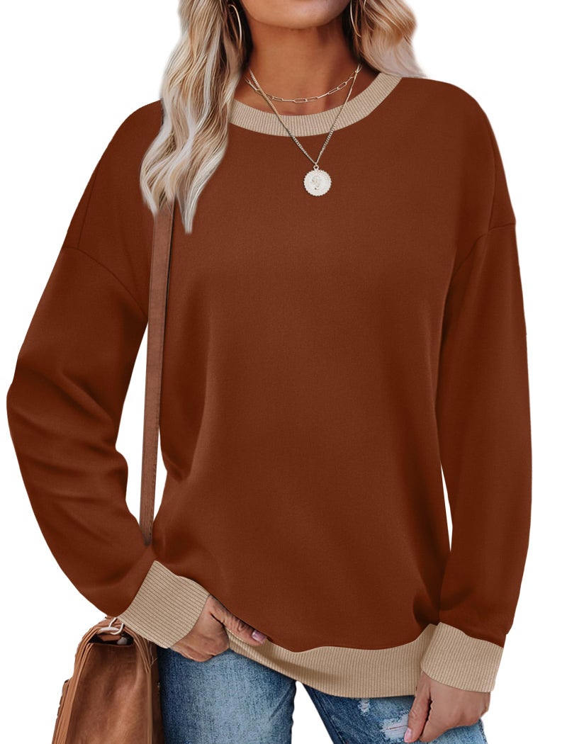 Saloogoe Women's Sweaters Pullover Long Sleeve Tops Plus Size Fall Clothes Outfits 2025 Womens Fashion Clothing Winter Caramel L - Image 1
