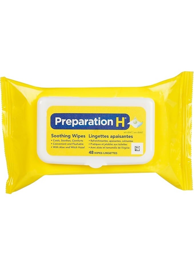 Preparation H - Soothing Wipes for Hemorrhoid Cleansing with Aloe and Witch Hazel, Flushable,48-Count