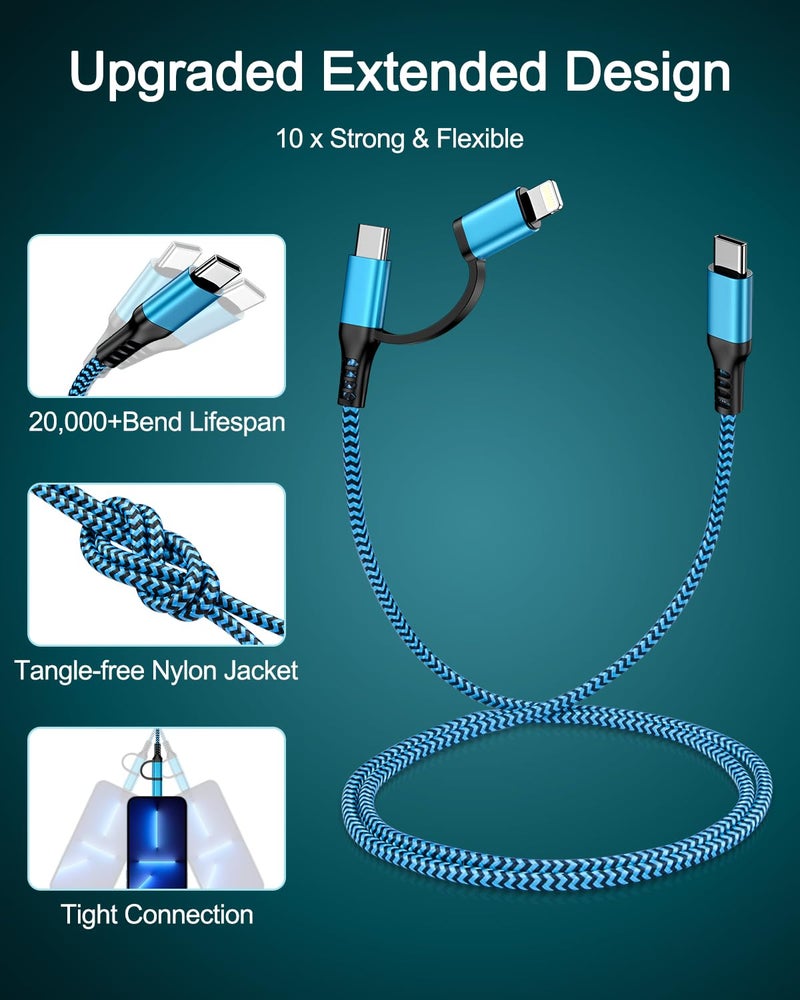 Haoano Single & bulk storage compatible USB C to Lightning&USB C Cable, [2-in-1/6ft] USB C Multi Charging with Lightning/Type C Port for iPhone Charger Cord Fast Charging for iPhone 17e 16 15 14 13 Pro Max Mini, iPad, iPod, Galaxy, Google Hanging space save - Image 4