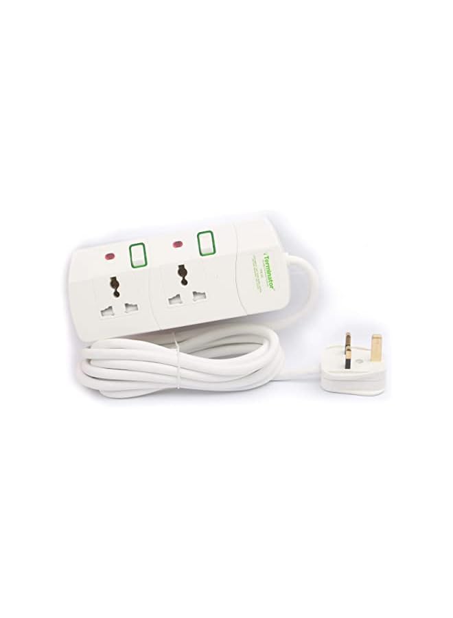 Terminator Terminator 2 way Universal Power Extension Socket, 3M 3X1.25MM2, White color body & cable with individual switch 13a Fused plug.  - Image 2