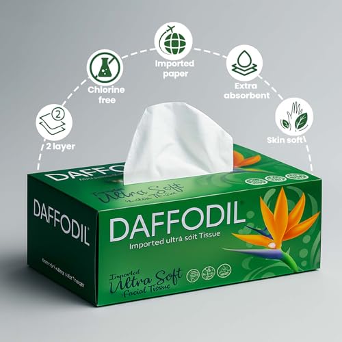 DAFFODIL 2Ply Facial Tissue Carton – Pack of 3 Boxes (200 Pulls/Box Total 600 Pulls, 1200 Sheets) Soft and Durable Tissue Papers,Convenient for Home or Car Use - Image 5