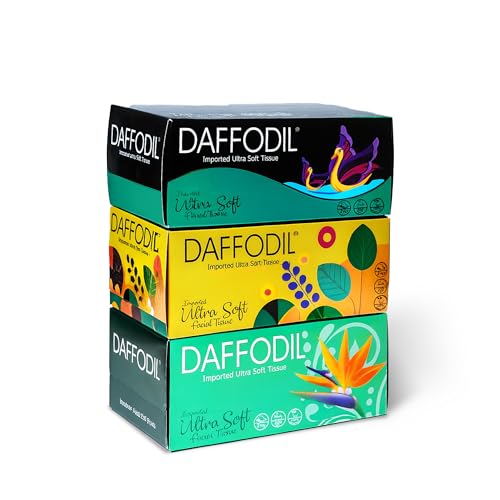 DAFFODIL 2Ply Facial Tissue Carton – Pack of 3 Boxes (200 Pulls/Box Total 600 Pulls, 1200 Sheets) Soft and Durable Tissue Papers,Convenient for Home or Car Use - Image 1
