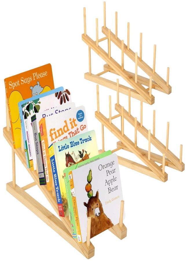 Rainmae 3 Pcs Bookshelf Holder, Wood Book Stand for Display 5-Tier Tabletop Small Kids Bookshelf Portable Book Rack Organizer Plate Holder for Vendor Events Art Platter Craft Show Retail Magazine Record - Image 1