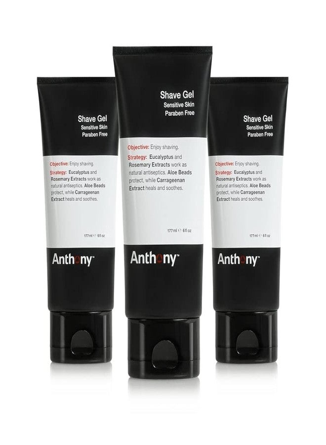 Anthony Shave Gel for Sensitive Skin – Non-Foaming, Soothing Shaving Cream for Men and Women. With Aloe Vera Beads, Eucalyptus, Rosemary and Carrageenan Extract - 6 Fl Oz (3 Pack) - Image 1