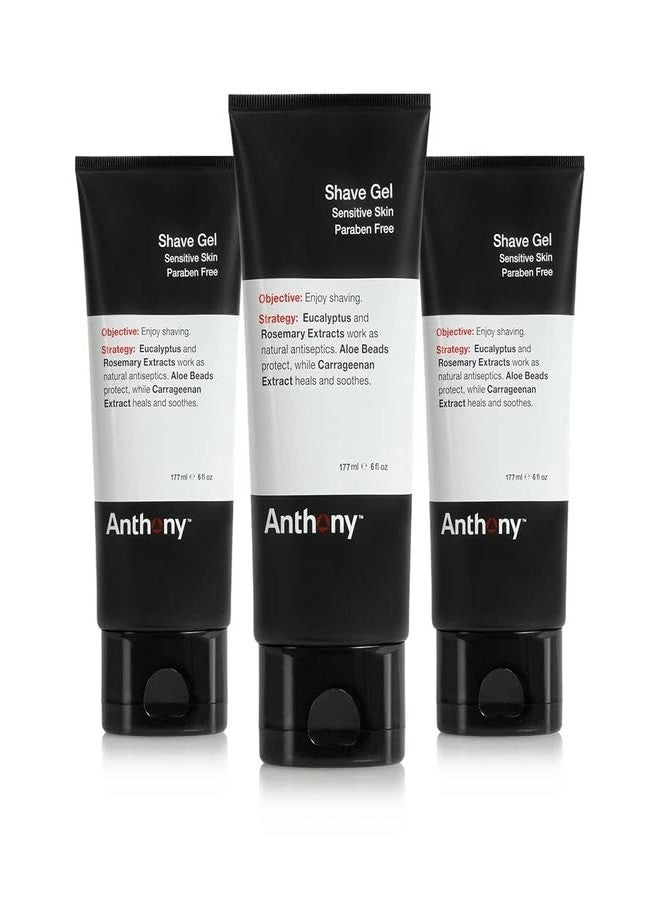 Anthony Shave Gel for Sensitive Skin – Non-Foaming, Soothing Shaving Cream for Men and Women. With Aloe Vera Beads, Eucalyptus, Rosemary and Carrageenan Extract - 6 Fl Oz (3 Pack) - Image 2