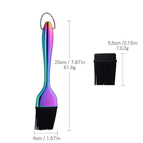 mingcheng 2 Pack Grill Basting Brush with 2 Pack Back Up Silicone Brush Heads, No Shed Bristles Stainless Steel Handles Heatproof Rust Resistant, Pastry Brushes for Kitchen Cooking BBQ, Dishwasher Safe Rainbow - Image 2