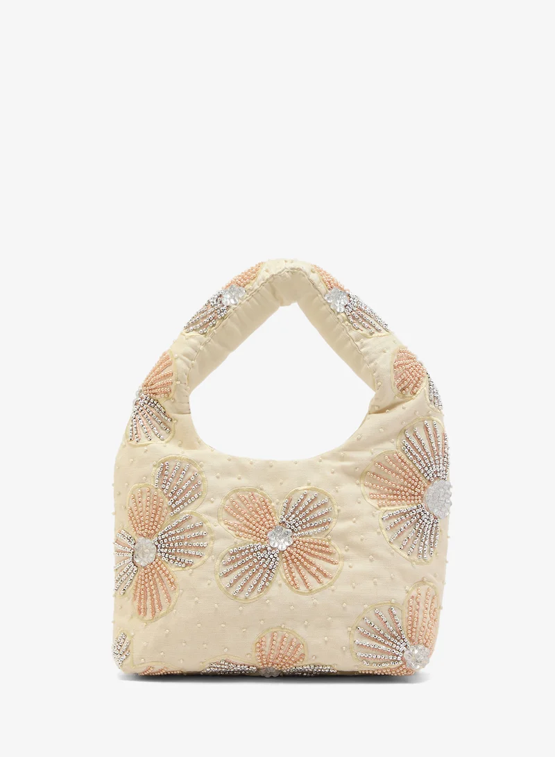 Embroidered Beaded Floral Clutch