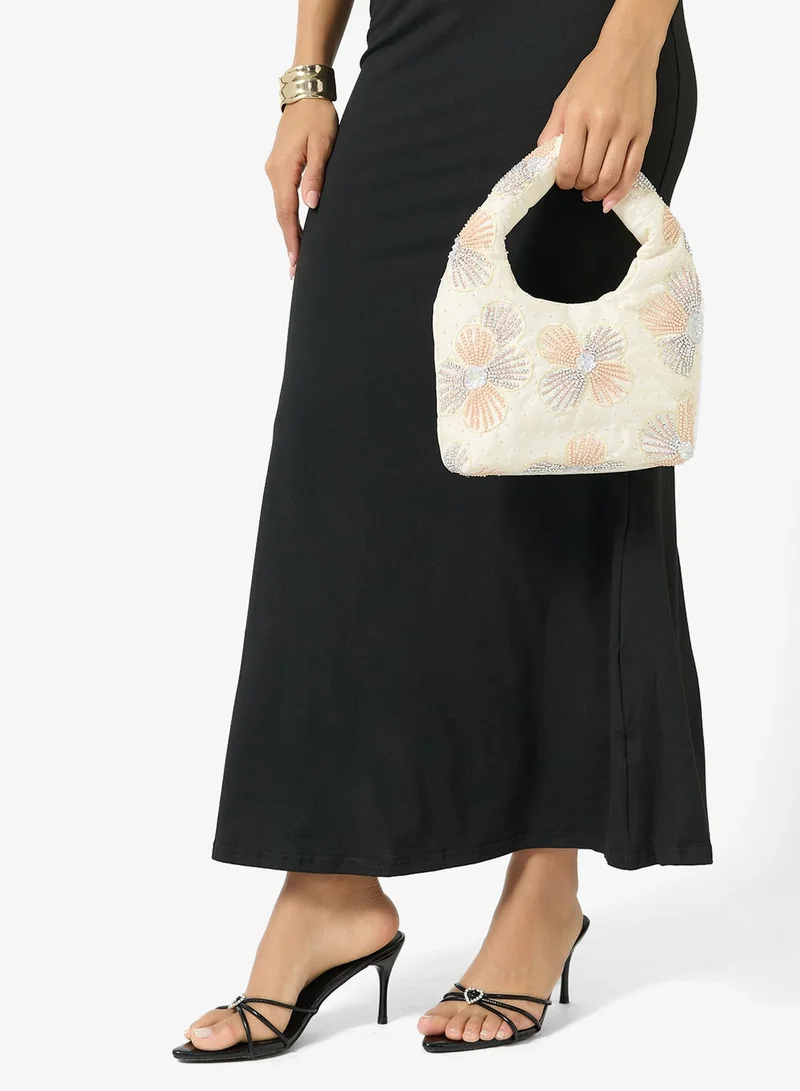Ginger Boutique Embroidered Beaded Floral Clutch