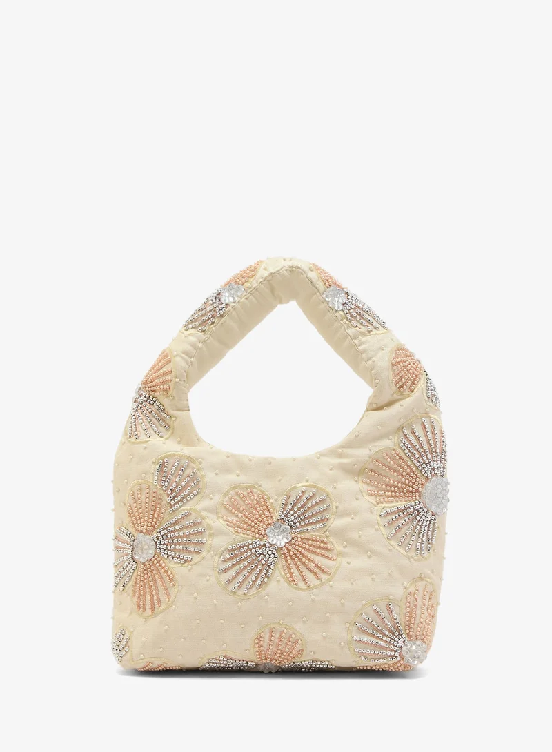 Ginger Boutique Embroidered Beaded Floral Clutch
