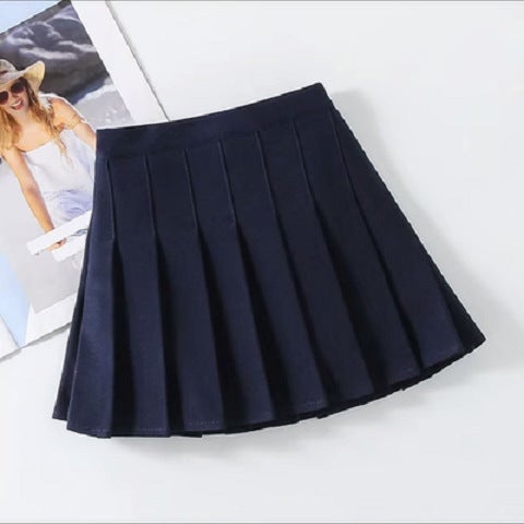 Girls Pleated Skirt School Style Autumn White JK Uniform navy blue suit skirt (safety pants lining) 