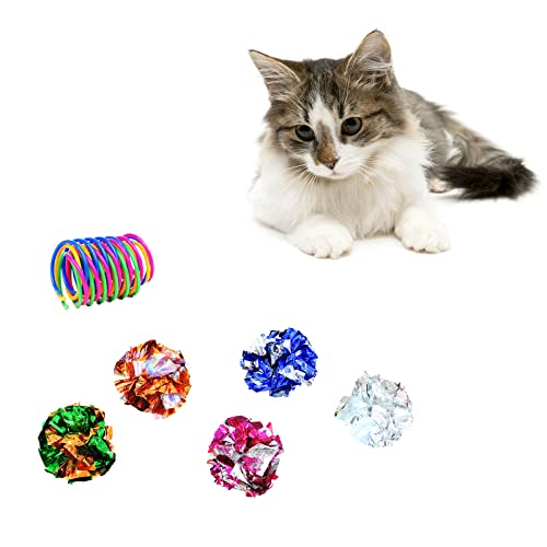 WishLotus Cat Toys for Indoor Cats Cat Spring Toy 4Pcs and Crinkle Balls 5Pcs High Elasticity Spiral Springs and Crisp Wrinkle Balls for Cats to Swat Bite Hunt - Image 1