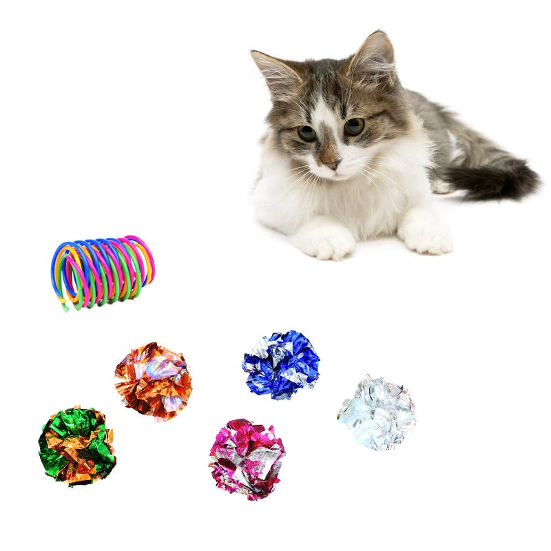 WishLotus Cat Toys for Indoor Cats Cat Spring Toy 4Pcs and Crinkle Balls 5Pcs High Elasticity Spiral Springs and Crisp Wrinkle Balls for Cats to Swat Bite Hunt - Image 2