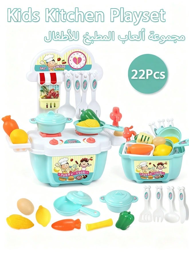 Play Kitchen for Kids, Kids Play Kitchen Playset Chef Pretend Play Set for Toddlers , Pretend Play Toys , Toys Kitchen with 22 Pcs Toy Food & Cookware Accessories (Blue) - Image 1