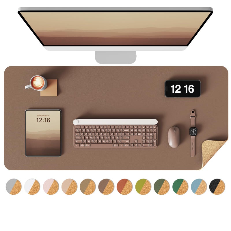 YSAGi DoubleSided Desk Pad 315x157Leather Desk Mat Eco Cork Desk Pad ProtectorLarge Mouse PadWaterproof Desk Blotter for OfficeHomeCoffee