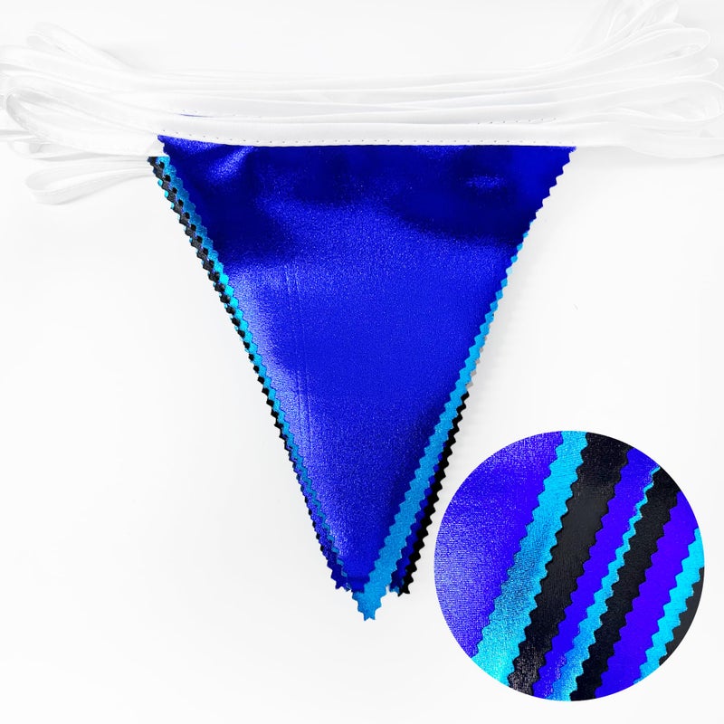 pinkblume Black Blue Party Decorations Metallic Fabric Triangle Pennant Banner Flag Bunting Garland for Video Game Nautical Birthday Graduations Retirement Wedding Bachelorette Outdoor Holiday Party Supplies - Image 3