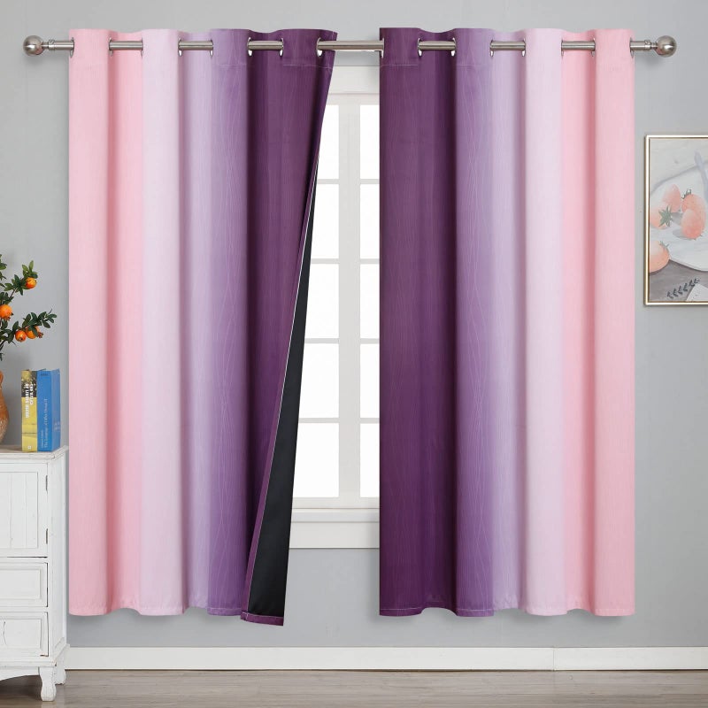 Estelar Textiler Ombre Pink and Purple Blackout Curtains 72 Inch Length 2 Panels  Full Light Blocking Curtains for Bedroom  Grommet Thermal Insulated Gradient Drapes for Living Room  52x72 Inch - Image 2