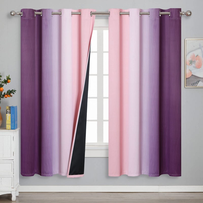 Estelar Textiler Ombre Pink and Purple Blackout Curtains 72 Inch Length 2 Panels  Full Light Blocking Curtains for Bedroom  Grommet Thermal Insulated Gradient Drapes for Living Room  52x72 Inch - Image 1