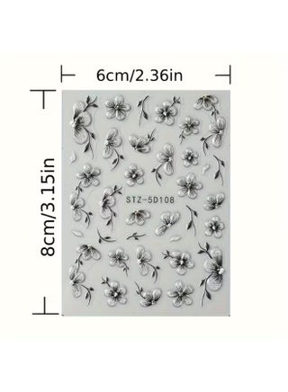 2pcs 5D Floral Nail Art Stickers Set - Acrylic Flowers Decals with Glitter, Glossy Finish, Self-Adhesive for Women and Girls, Single Use Elegant Black Blossoms Theme, Rectangle Shape, Unscented - Ideal for Plastic Surfaces - view 4