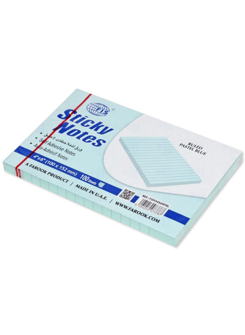 FIS دفتر ملاحظات لاصق من FIS، مقاس 4×6 بوصات، عبوة من 6 قطع، أزرق فاتح مسطر - FSPO4X6RPBL - Image 2