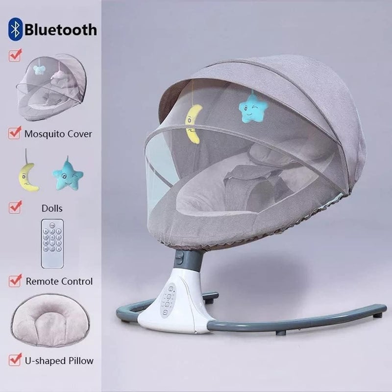 Baby Rocker Automatic Baby Swing Crib Electric Rocking Chair Smart Bluetooth Electric Cradle With Remote control and Mosquito Net Newborn(Silver gray) - Image 3