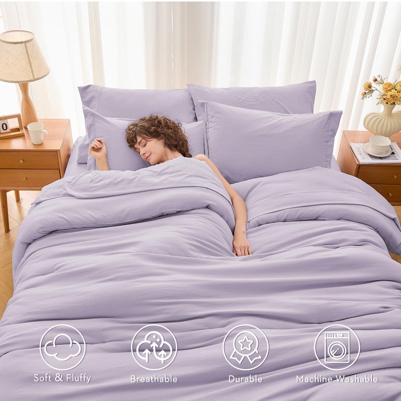 MUXHOMO 7 Pieces King Comforter Set, Soft Bed in a Bag King Size, All Season Bedding Set with Comforter, Flat Sheet, Fitted Sheet, Pillowcases & Shams, Lavender - Image 2