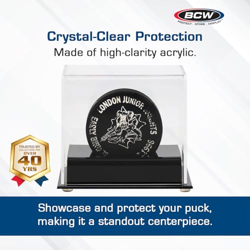 BCW Acrylic Hockey Puck Display Case - 1 Pack | Deluxe Puck Holder with Black Base & Clear Cover | Perfect for Regulation-Sized Hockey Pucks | High Clarity Acrylic - Image 2