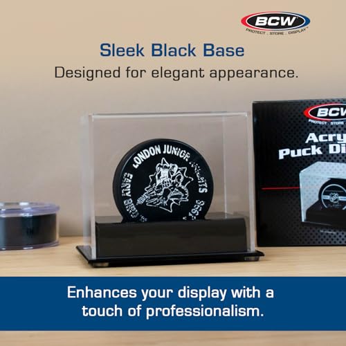 BCW Acrylic Hockey Puck Display Case - 1 Pack | Deluxe Puck Holder with Black Base & Clear Cover | Perfect for Regulation-Sized Hockey Pucks | High Clarity Acrylic - Image 4