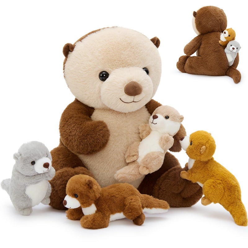 MaoGoLan 5pcs Otter Stuffed Animal - 14.5" Mommy Sea Otter Plush with Babies Inside, Soft Cute Stuffed Otter Plushies Toy for Kids Boys Girls, Ideal Gift for Christmas Birthday Holidays - Image 1