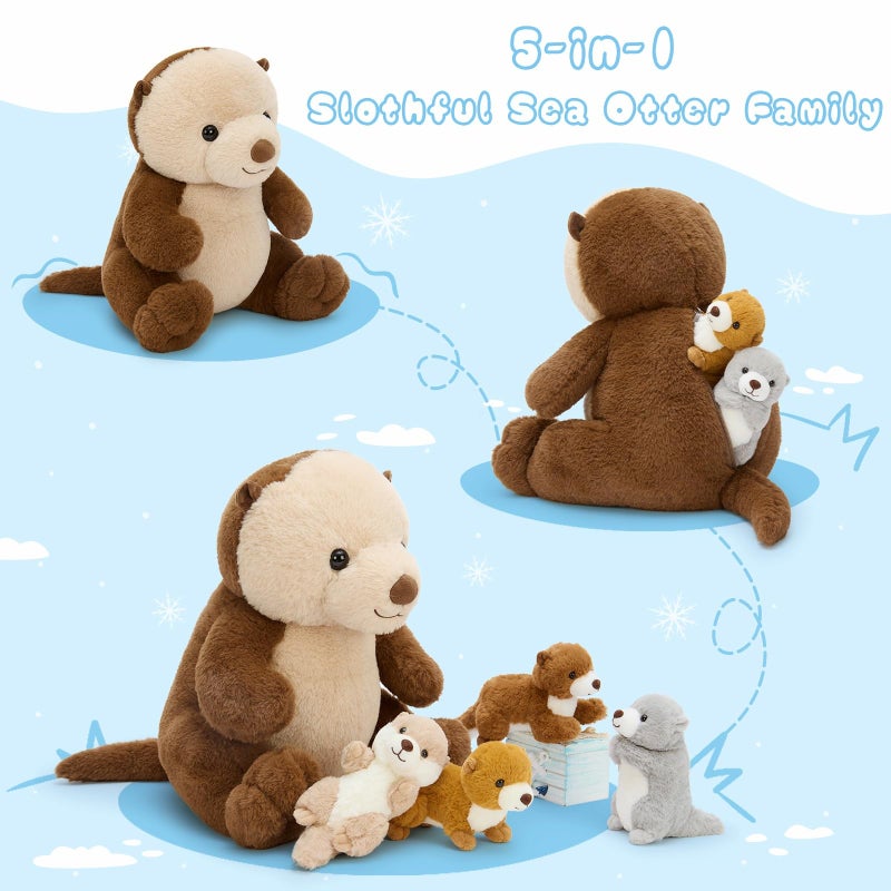 MaoGoLan 5pcs Otter Stuffed Animal - 14.5" Mommy Sea Otter Plush with Babies Inside, Soft Cute Stuffed Otter Plushies Toy for Kids Boys Girls, Ideal Gift for Christmas Birthday Holidays - Image 2