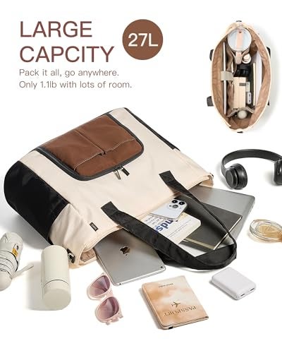 TOVICE Tote Bag with Stanley Cup holder & Laptop Compartment, Work Bag for Women With Zipper & 2 Cup Compartments Inside for Travel, Nurse, Camping, 27L, 15.6" Laptop - Image 4