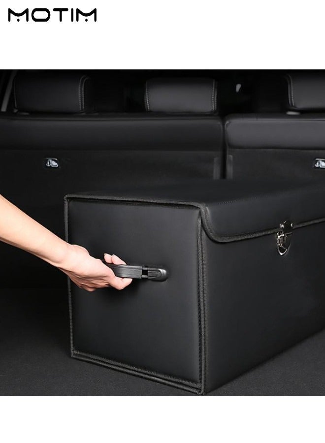 Car Trunk Organizer with Compartments, 50*30*30CM, Foldable Design Leather Trunk Cargo Organizer, Waterproof Dust-proof, Large Capacity Auto Grocery Storage Bin for Car Suv/Jeep/Sedan