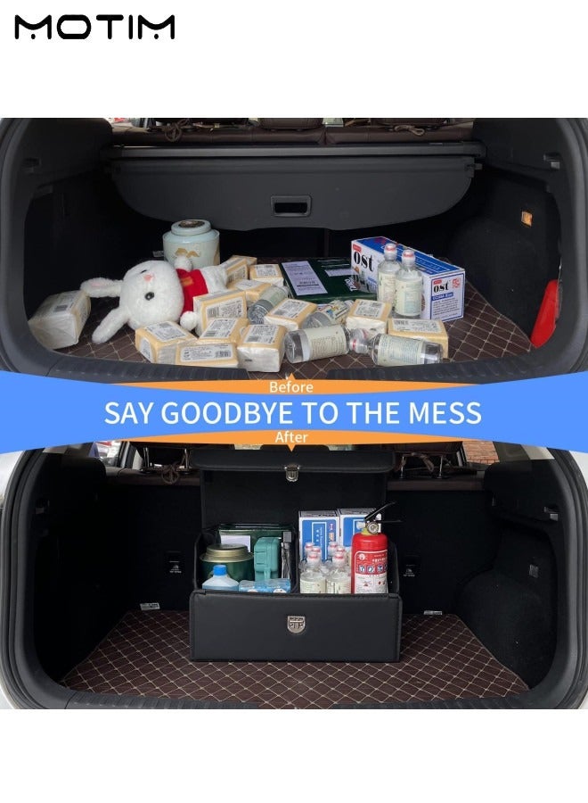 Car Trunk Organizer with Compartments, 50*30*30CM, Foldable Design Leather Trunk Cargo Organizer, Waterproof Dust-proof, Large Capacity Auto Grocery Storage Bin for Car Suv/Jeep/Sedan