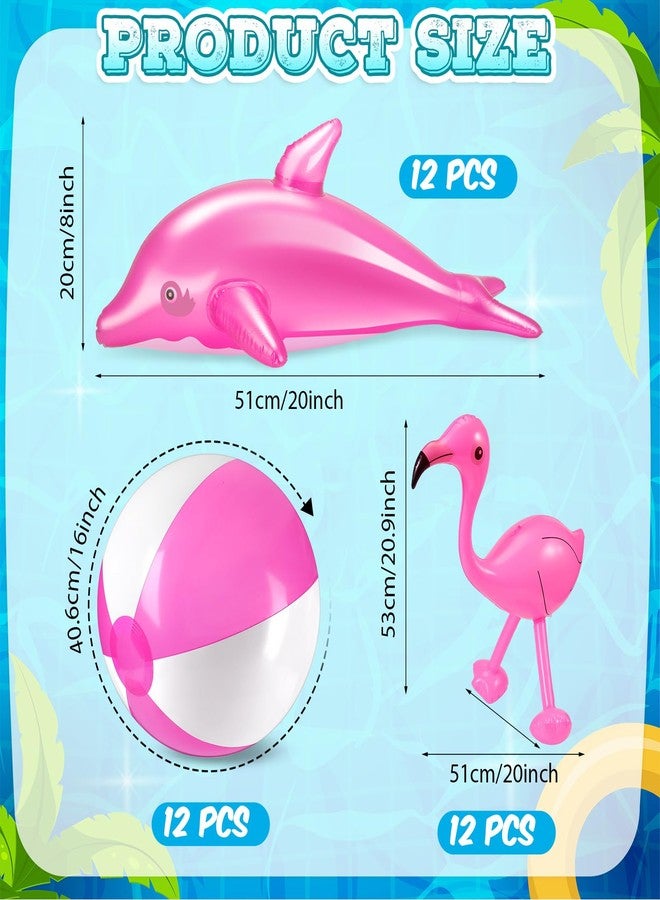 Realspring 36pcs Inflatable Pink Party Favors Set-Pink Flamingo & Dolphin, White and Pink Inflatable Beach Ball Beach Pool Float Toys for Tropical Hawaiian Luau Summer Pool Party Backdrop Decorations - Image 3