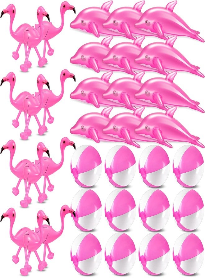 Realspring 36pcs Inflatable Pink Party Favors Set-Pink Flamingo & Dolphin, White and Pink Inflatable Beach Ball Beach Pool Float Toys for Tropical Hawaiian Luau Summer Pool Party Backdrop Decorations - Image 1