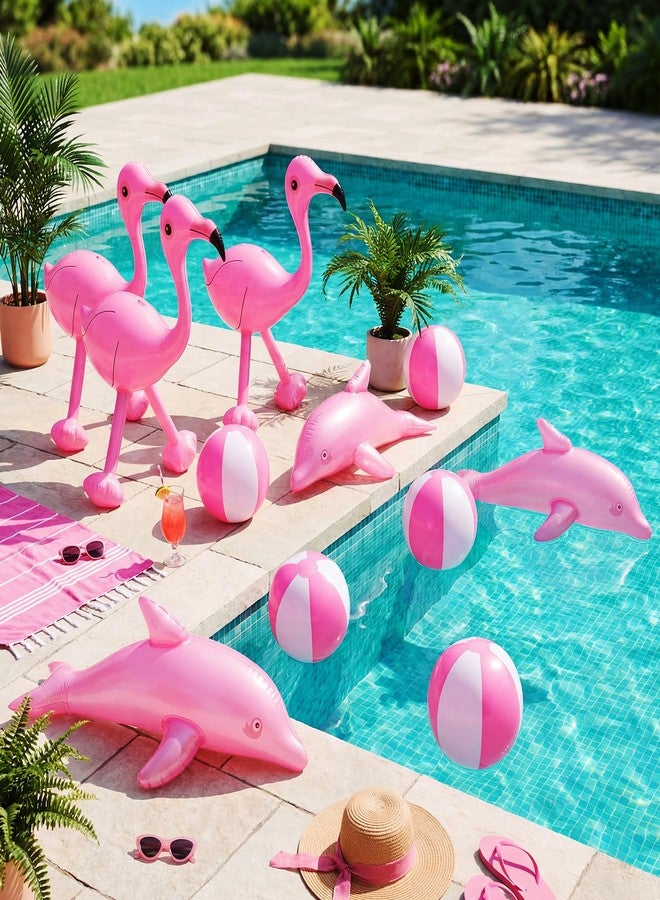 Realspring 36pcs Inflatable Pink Party Favors Set-Pink Flamingo & Dolphin, White and Pink Inflatable Beach Ball Beach Pool Float Toys for Tropical Hawaiian Luau Summer Pool Party Backdrop Decorations - Image 5