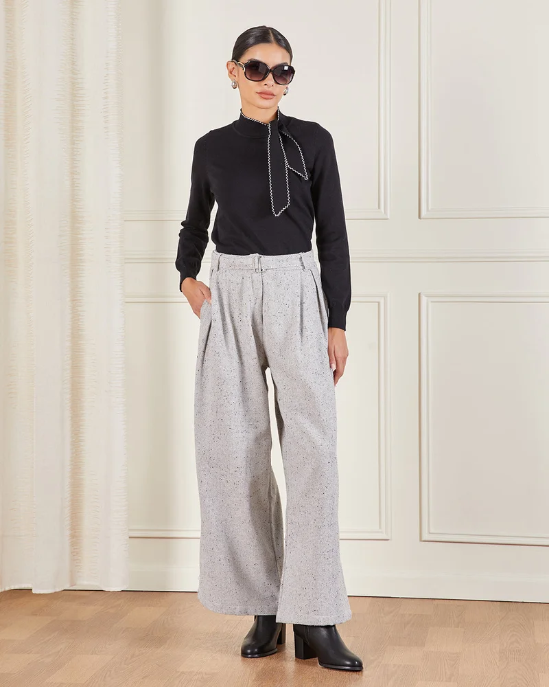 REDTAG Women Black Bow Tie Neck Pullover