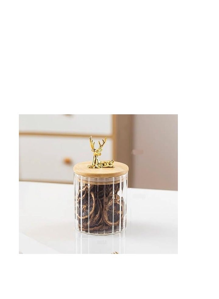 Deer-Top Corrugated Glass Storage Jar – Airtight Food Container with Wooden Lid | Tea, Coffee, Spices, Grains & Kitchen Pantry Organization - Image 1