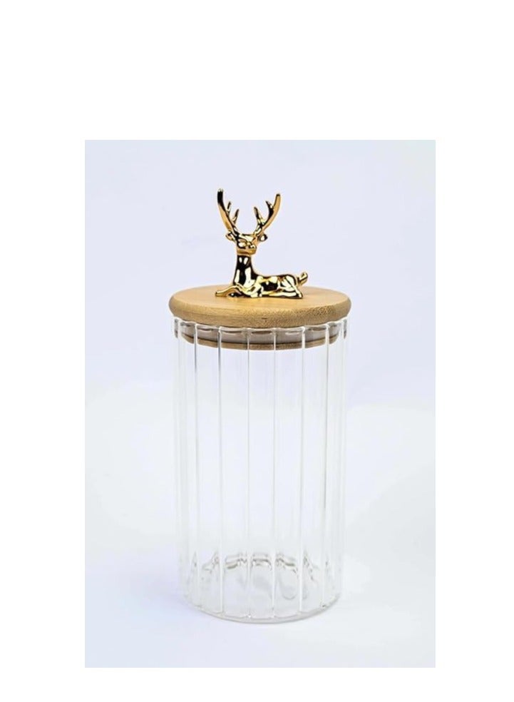 Deer-Top Corrugated Glass Storage Jar – Airtight Food Container with Wooden Lid | Tea, Coffee, Spices, Grains & Kitchen Pantry Organization - Image 3