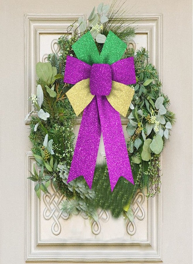 Hying 2 Pieces Mardi Gras Bows for Wreath, Fat Tuesday Wreath Bows Glitter Green Purple Gold Bows New Orleans Holiday Craft Bows for Front Door Carnival Masquerade Cosplay Party Decor Supplies - Image 4