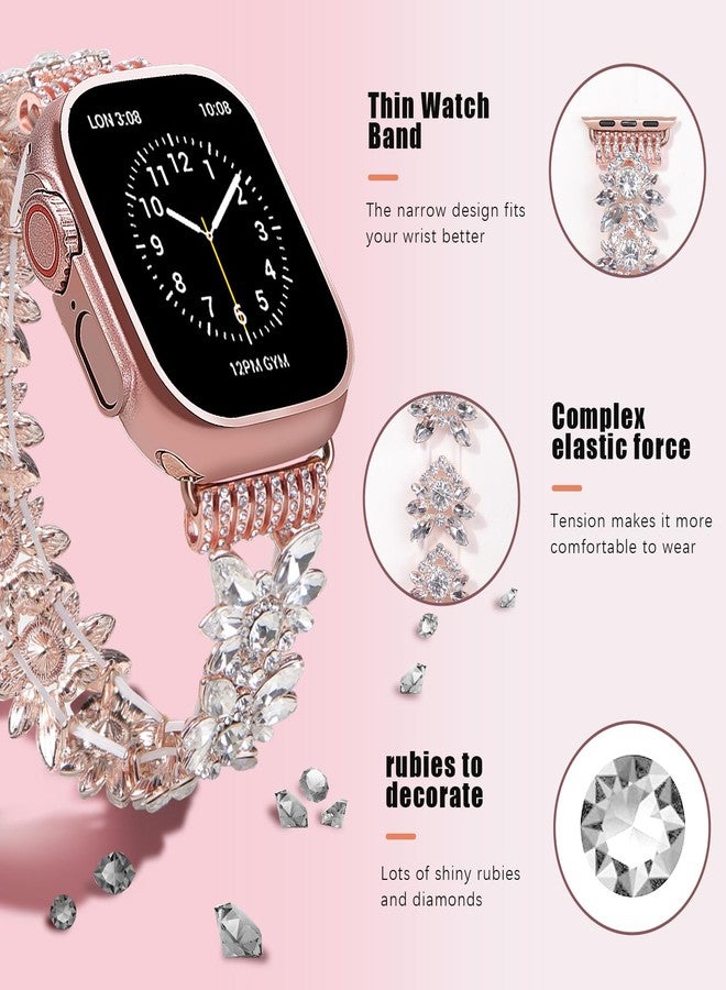 VIQIV Bling Dressy Bracelet with Case Compatible with Apple Watch Bands 38mm 40mm 41mm 42mm 44mm 45mm 49mm for Women Girls Strethy, Slim Jewelry Starlight Stainless Steel Metal Wristband Strap for iWatch Ultra 2/Ultra Series 9/8/7/6/5/4/3/2/1/SE - Image 2