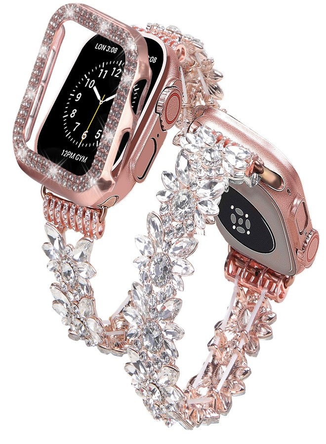 VIQIV Bling Dressy Bracelet with Case Compatible with Apple Watch Bands 38mm 40mm 41mm 42mm 44mm 45mm 49mm for Women Girls Strethy, Slim Jewelry Starlight Stainless Steel Metal Wristband Strap for iWatch Ultra 2/Ultra Series 9/8/7/6/5/4/3/2/1/SE - Image 1