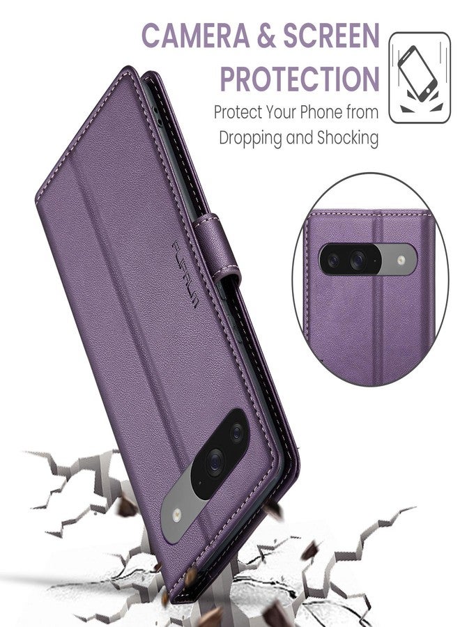 FLIPALM for Google Pixel 9 5G/Pixel 9 Pro 6.3" Wallet Case with RFID Blocking Credit Card Holder, PU Leather Folio Flip Kickstand Protective Shockproof Cover Women Men for Pixel 9/9Pro Phone case (Purple) - Image 4