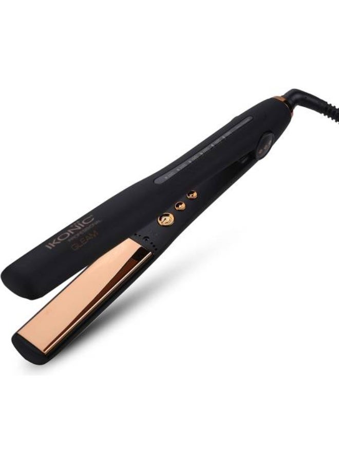 IKONIC Professional Gleam Hair Straightener, 1" Rose Gold Plates, Infrared Heat, Black - Image 1