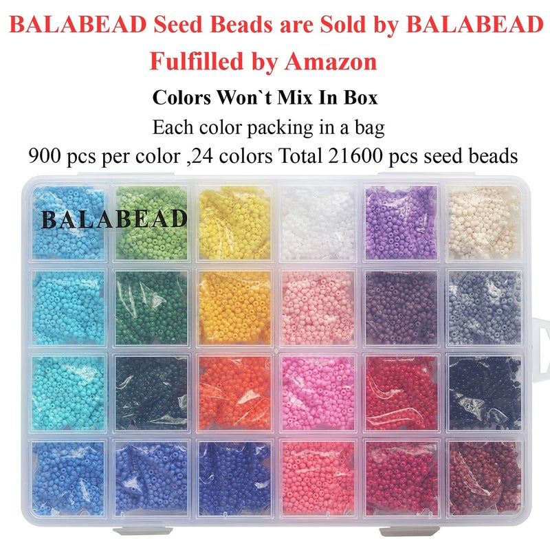BALABEAD 2mm Size Almost Uniform Glass Seed Beads About 21600pcs Opaque Colors 12/0 Small Craft Beads 2mm Round Glass Seed Beads for Jewelry Making(About 900pcs/Color, 24 Colors) - Image 5
