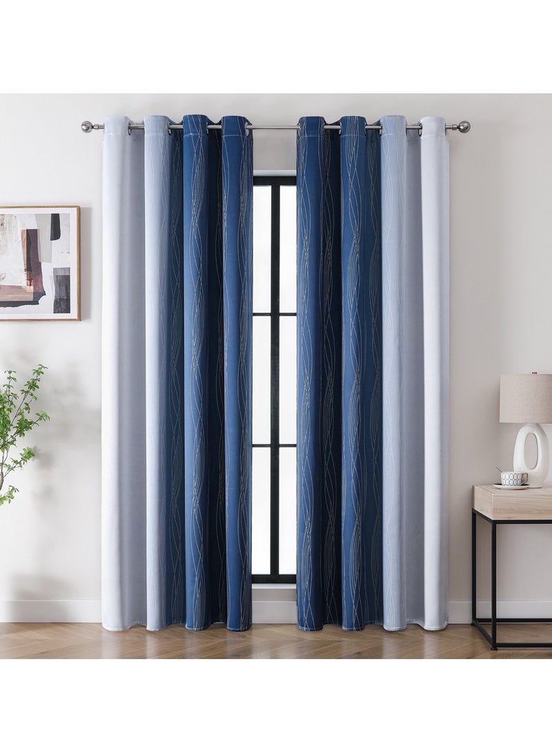 KYD 2 Panel Blackout Curtains,Darkening Curtains Decorative Thread Foil Blackout Curtains, Thermal Insulated Room Darkening Curtains for Bedroom Living Room 214x132 cm  - Image 1