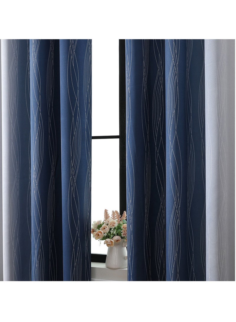 KYD 2 Panel Blackout Curtains,Darkening Curtains Decorative Thread Foil Blackout Curtains, Thermal Insulated Room Darkening Curtains for Bedroom Living Room 214x132 cm  - Image 2