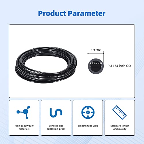 cnaodun Air Line Tubing Kit, CNAODUN 1/4 inch OD 1/6 ID 39.4ft/12 Meter Black Pneumatic Tubing PU Air hose Pipe Tube Kit for Air Line or Fluid Transfer - Image 3